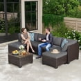 thumbnail image 4 of 7-Piece Patio Furniture Set, PE Rattan Outdoor Couch with Cushions and Glass Coffee Table, Wicker Sofa Set for Backyard, Porch, Garden, Balcony - Gray, 4 of 11