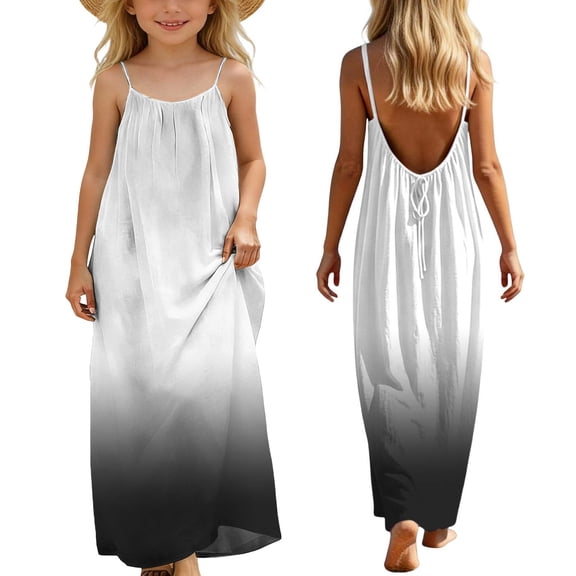 ATOGUTA Tween Girl Dresses Boho Spaghetti Strap Summer Vacation Beach Bodycon Maxi Dress Size 5T-14. Black