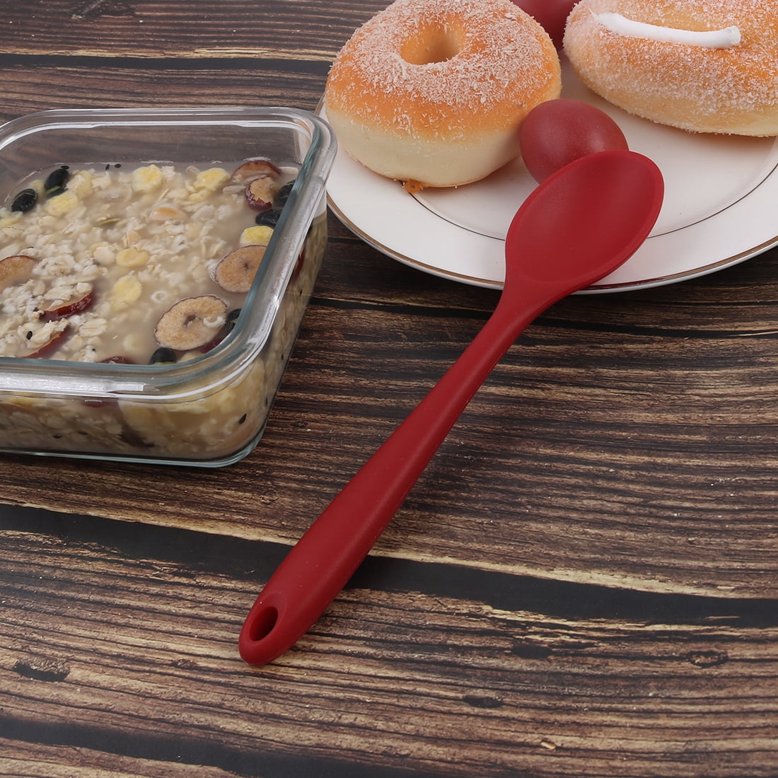 Unique Bargains Silicone Dinner Spoon Table Spoon Utensils for Kitchen Dining Room Red