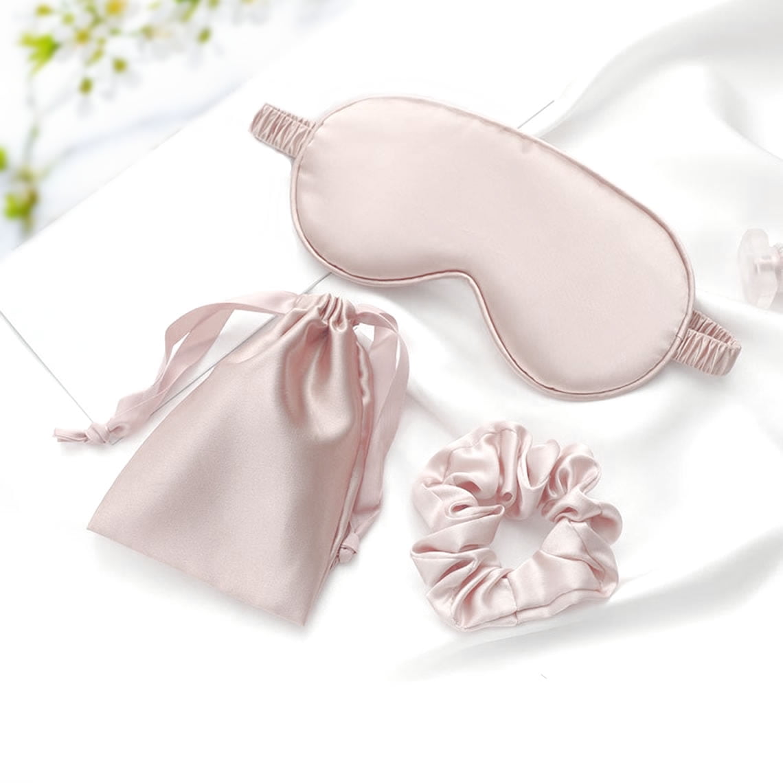 Ultra Soft Silk Satin Beauty Eye Sleep Mask With Matching Pouch And Scrunchie 3pc Set