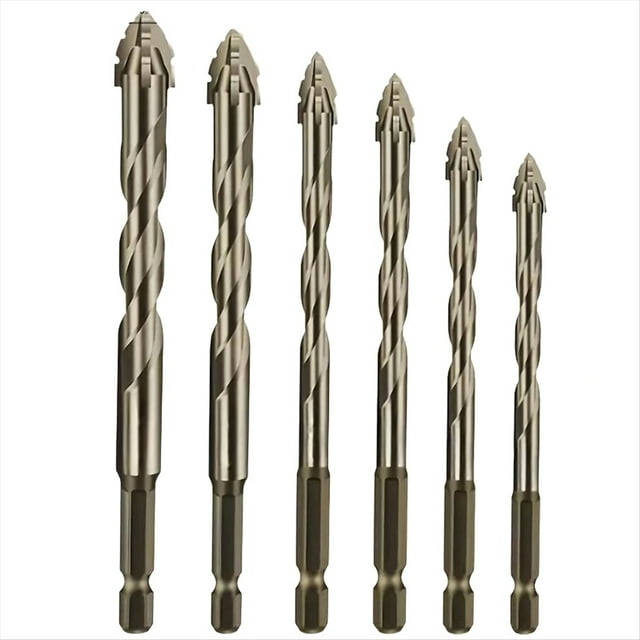 Juego de 6 Brocas de de Cuatro Flautas para Vidrio, Baldosas, Hormigón y Metal, Brocas de Alto Rendimiento de 4-12 mm.