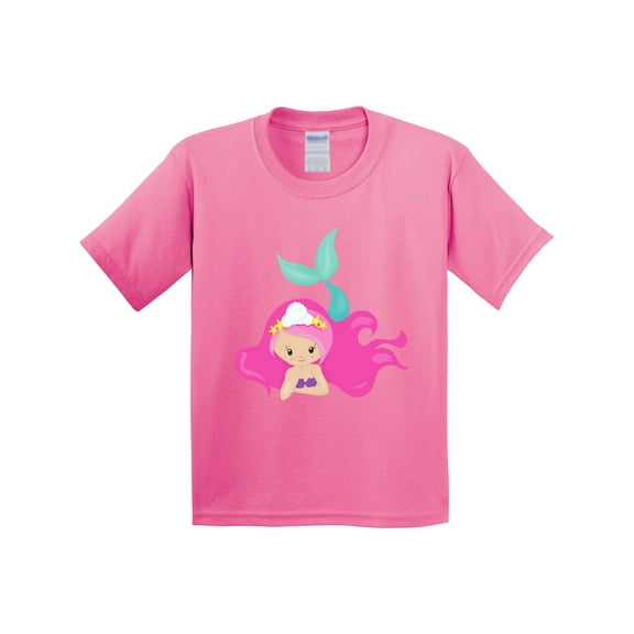 Inktastic Cute Mermaid, Pink Hair, Little Mermaid, Starfish Youth T-Shirt