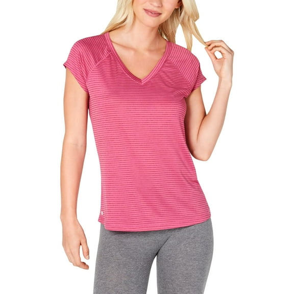 Ideology Women's Striped V-Neck T-Shirt Wine Size Extra Small