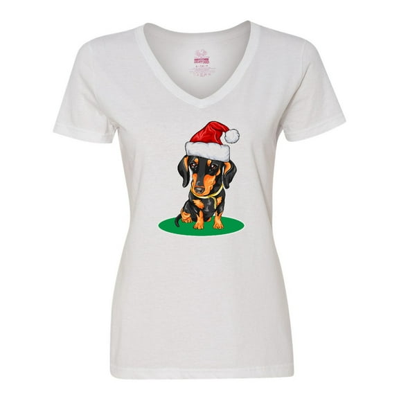 Inktastic Christmas Dachshund Dog Santa Women's V-Neck T-Shirt