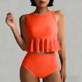 thumbnail image 7 of Amzcrzy Two Piece Swimsuit for Women Trendy Round Neck Ruffle Tank Top and High Waisted Brief Swim Suits Full Coverage Summer Beach Women's Bathing Suit S, 7 of 7