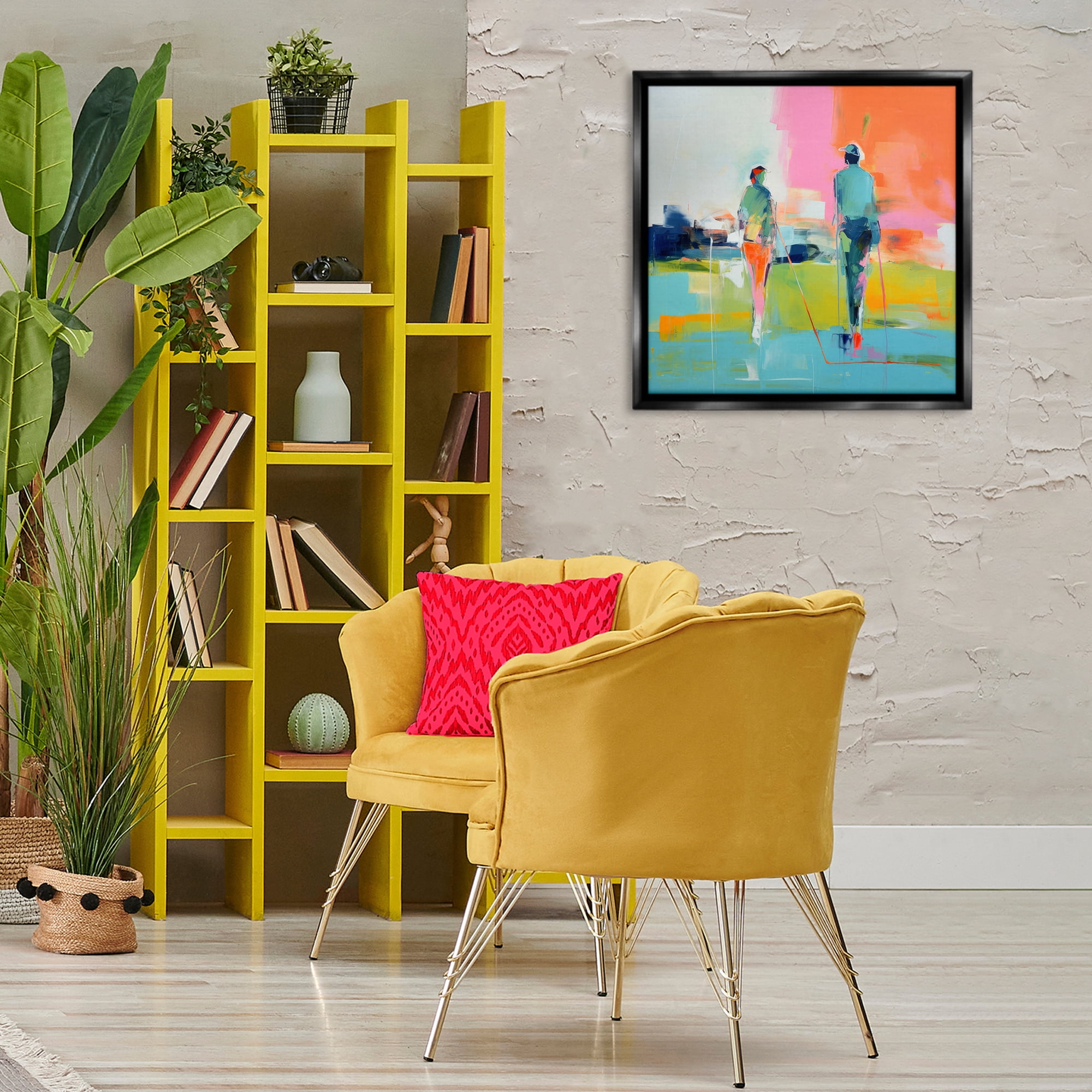 Stupell Industries Modern Golfers Scene Abstract Painting Black Floater Framed Canvas Art Print Wall Art, 25 x 25