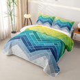 thumbnail image 3 of Castle Fairy Mid Century Chevron Bed Spread Queen 3pcs,Abstract Gradient Mosaic Queen Coverlet Set,Teal Lime White,1 Quilt and 2 Pillowcases, 3 of 7
