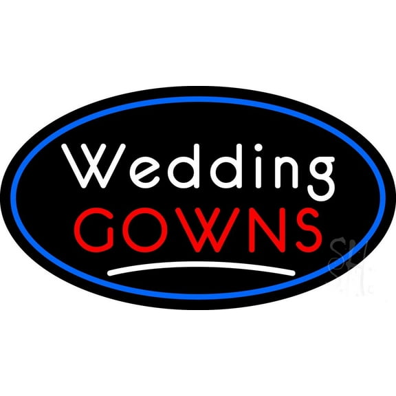 Oval Wedding Gowns LED Neon Sign 13 x 24 - inches, Black Square Cut Acrylic Backing, with Dimmer - Premium built indoor Sign for Storefront, Store interior, Studio.