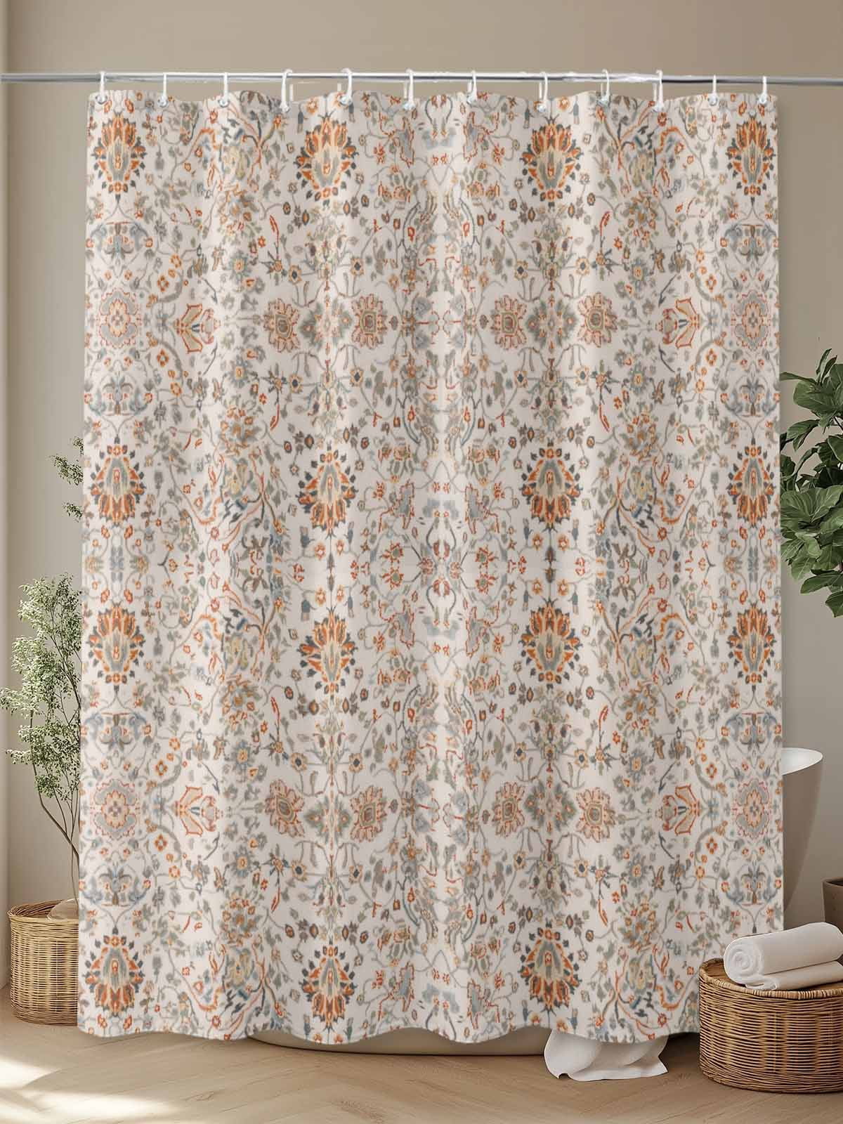 Boho Vintage Shower Curtain, Tribal Style Flowers Waterproof Shower Curtain Set with 12 Hooks Lightweight Washable Fabric Shower Curtains for Bathroom 72x84 Inches