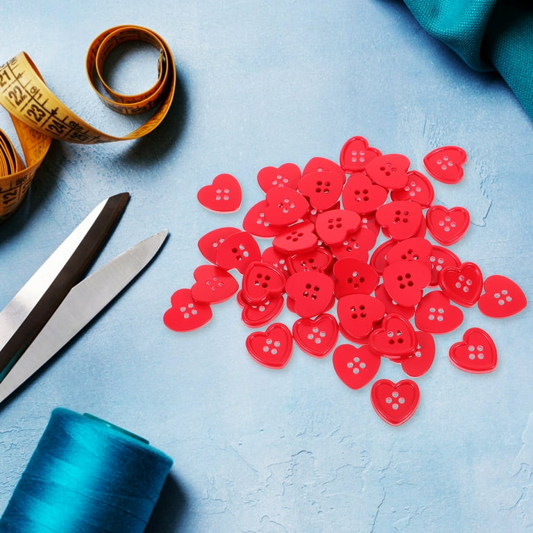 100Pcs Red Heart Wooden Buttons - 2 Hole Sewing Buttons For Crafts & DIY Projects
