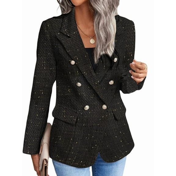 Women'S Plaid Blazer Jacket Warm Fully Lined Business Casual Elegant Coat with Pockets Black Dot S