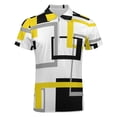 thumbnail image 4 of Black Yellow Geometric Lines Modern Art Men Zipper T-shirt Summer Casual Short Sleeve T-shirt Top, 4 of 7
