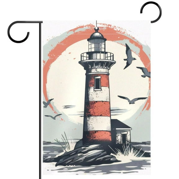 Hand Drawn Retro Ocean Lighthouse Garden Flag Double Sided House Flag for Outdoor Home, Personalized All Year Round Yard Decor 12 x 18 Inch