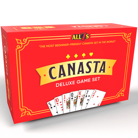 Deluxe Canasta Game Set for Adults & Seniors Jumbo Index Large Print Cards Rotating Tray Scorepad Classic Playing Card Game Gift for Families & Grandma