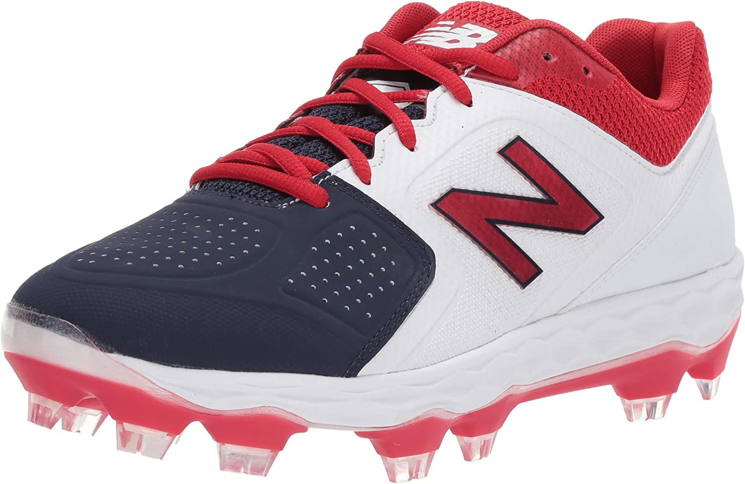 red white and blue molded baseball cleats
