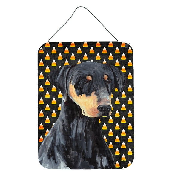 Doberman Natural Ears Candy Corn Halloween Portrait Wall or Door Hanging Prints