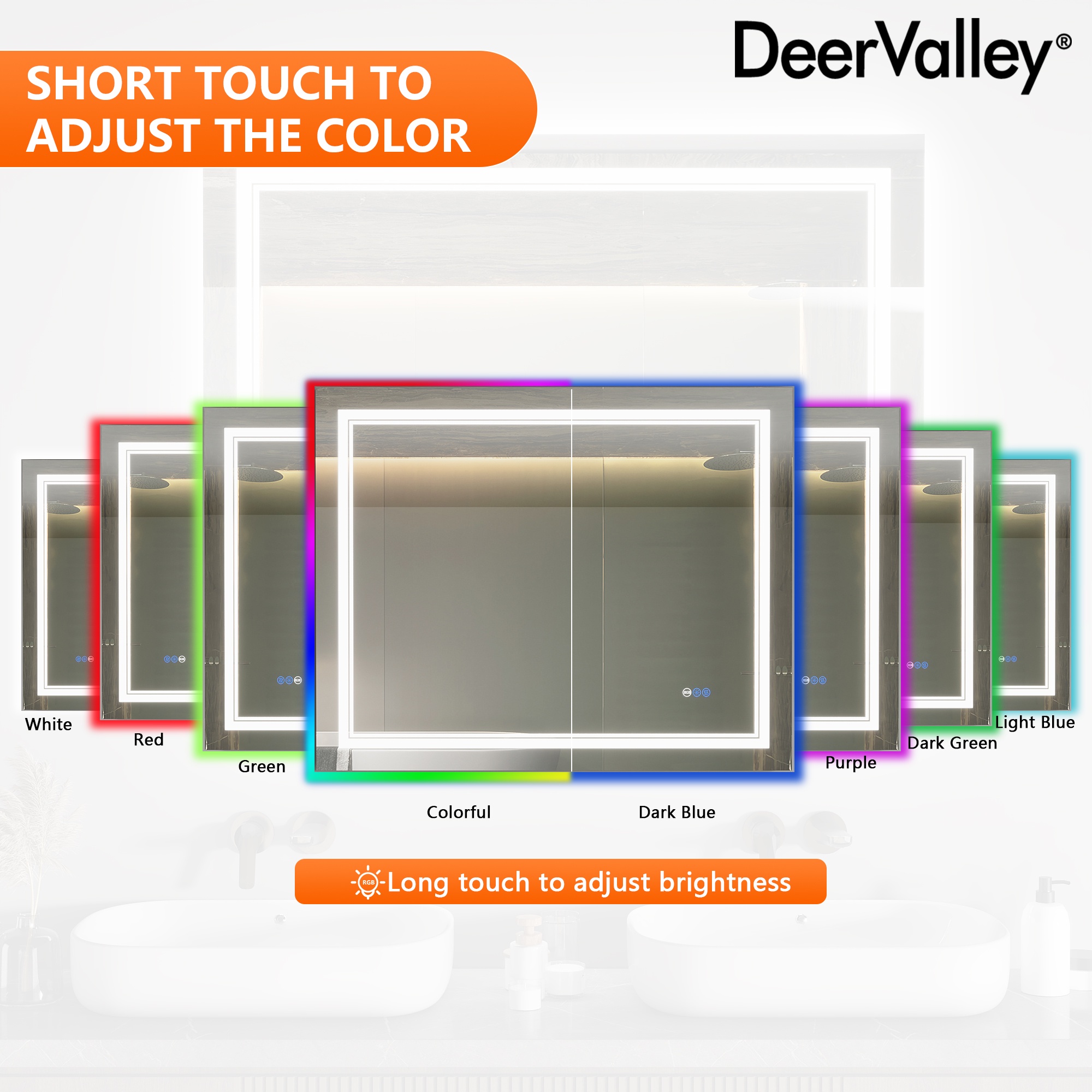 Deervalley 40"X 32" RGB LED Bathroom Mirror, Front Light And RGB Backlit Lighted Vanity Mirror