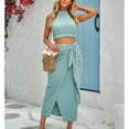 thumbnail image 2 of Crop Top vestido sin mangas elegante asimétrico casual slit Halter Masajeadores de cuello mujeres dos piezas trajes para viajes calle azul L, 2 of 6