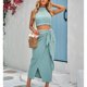 thumbnail image 2 of Crop top vestido sin mangas elegante asimétrico casual slit Halter Masajeadores de cuello mujeres dos piezas trajes para viajes calle azul S, 2 of 6
