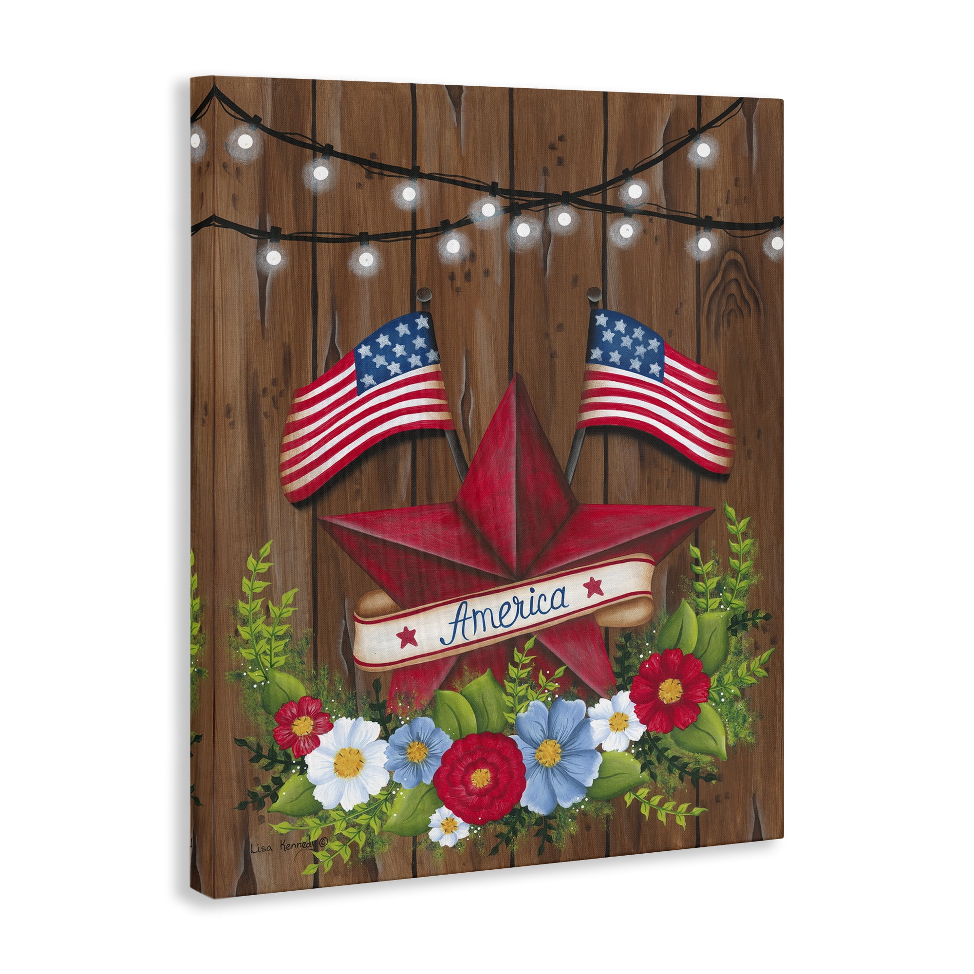 Stupell Industries Americana Country Garland Holiday Painting Wrapped Canvas Art Print Wall Art, 16 x 20