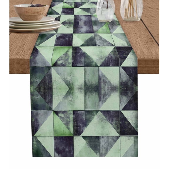 Grey Black Geometric Table Runner 70 Inches, Modern Abstract Watercolor Color Block Bed Runner Dresser Scarves Tabletop for Indoor Outdoor Parties/Ceremony/Banquet, 13" x 70"