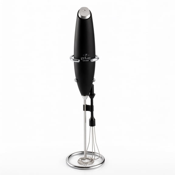 Zulay Kitchen Milk Frother with Stand, 2 Duracell Batteries, and Additional Whisk Attachment