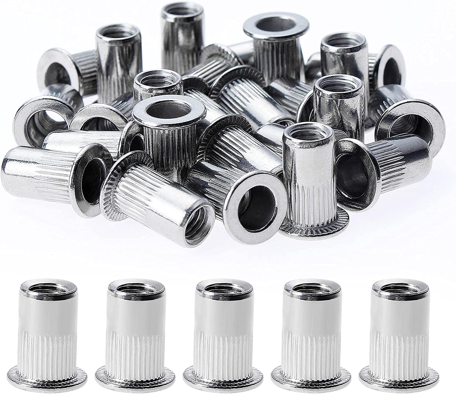 Pack of 100 Rivet Nuts M8, Rivet Nuts Stainless Steel Flat Head Blind