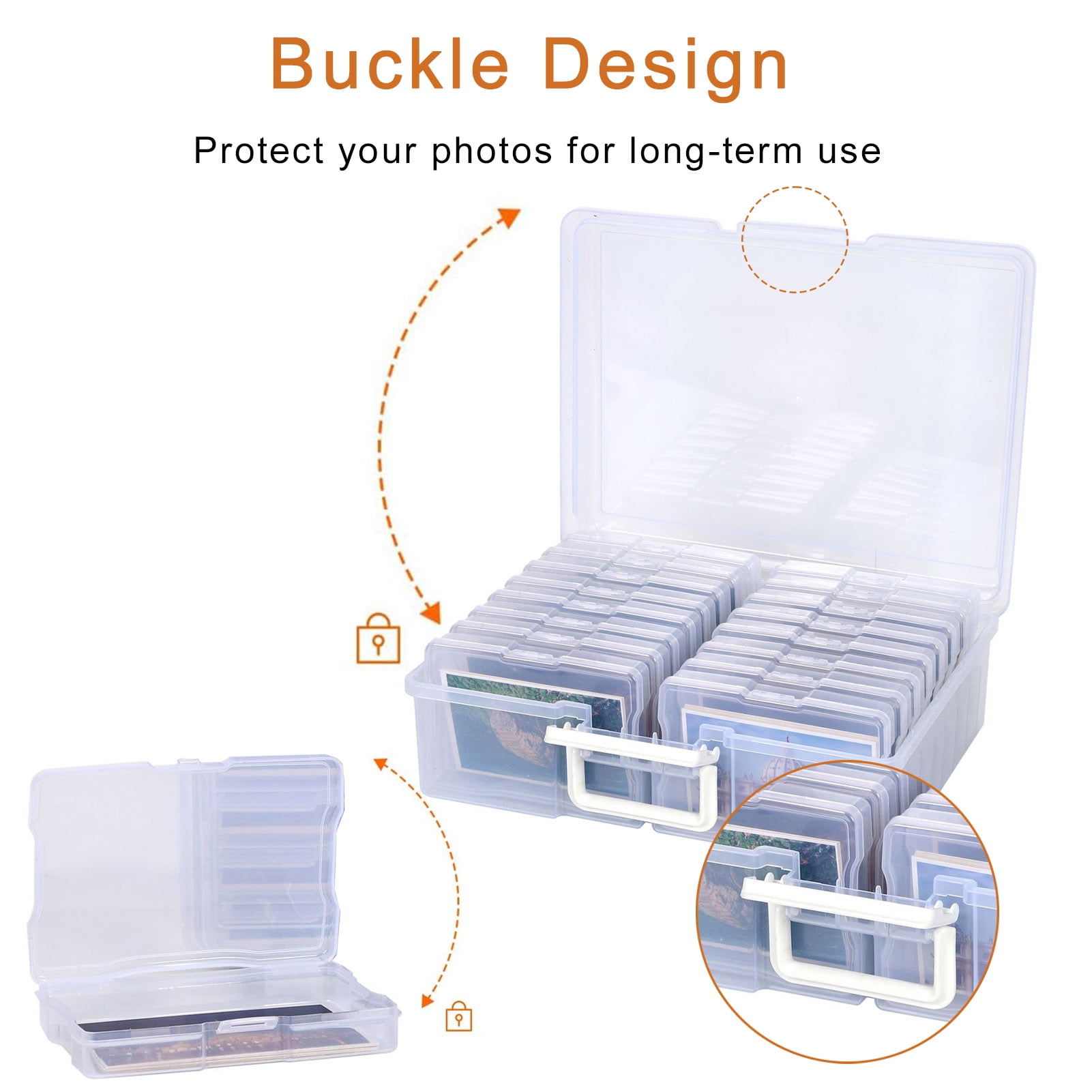 Happydeer 16pcs Acrylic Storage Box and 1 Big Storage Bins, Photo Container for 6.7 x 4.75 inches photos, Accommodates 80-100 pcs/box, Dustproof Transparent Box for Picture, Jewelry, Parts