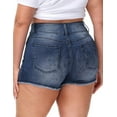 thumbnail image 4 of Gocolloa Women Plus Size Jean Shorts Sexy Stretchy High Waisted Frayed Raw Hem Denim Shorts Deep Blue 22W, 4 of 4