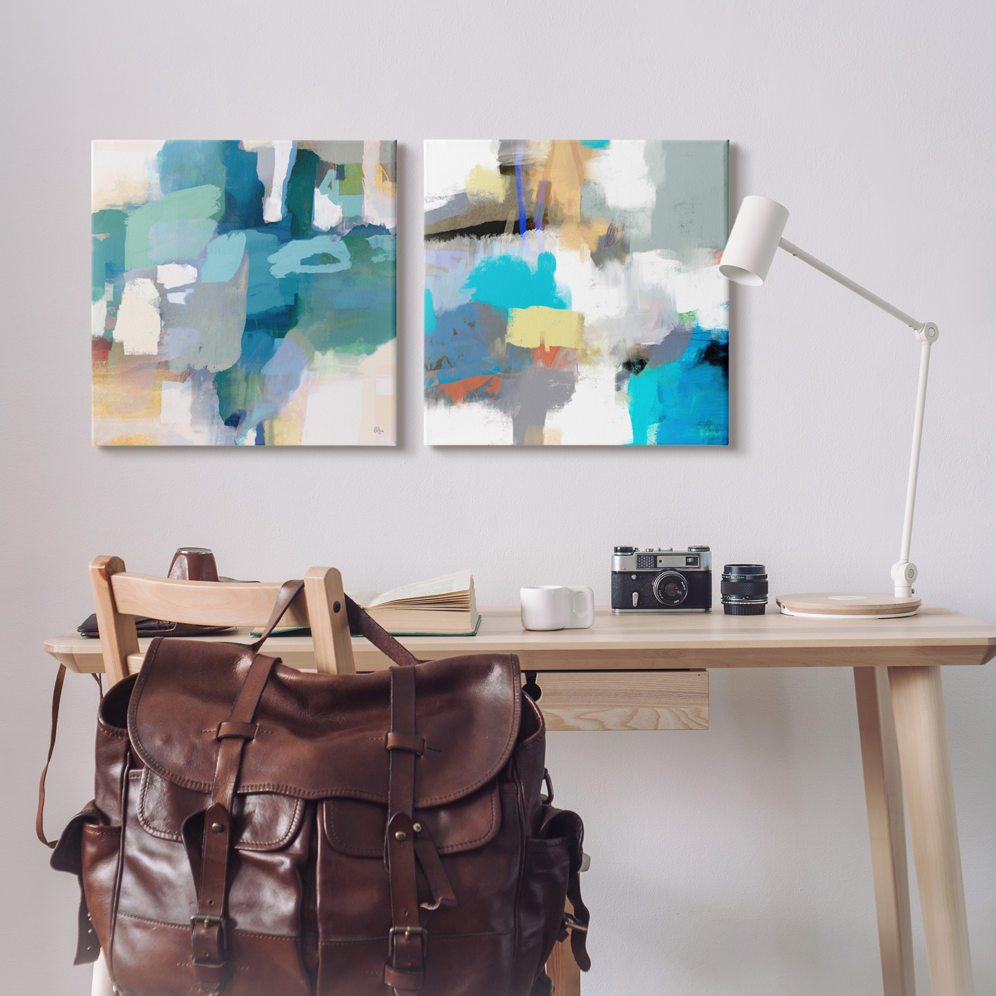 Stupell Industries Modern Blocked Brush Strokes Abstract Collage Painting Gallery Wrapped Canvas Print Wall Art, Set of 2, Design by Lisa Ridgers