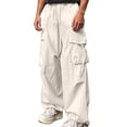 thumbnail image 2 of SBYOJLPB Men's Cargo Pants Solid Color Loose Straight Leg Casual Elastic Waist Drawstring Trousers with Multi-Pocket, 2 of 7