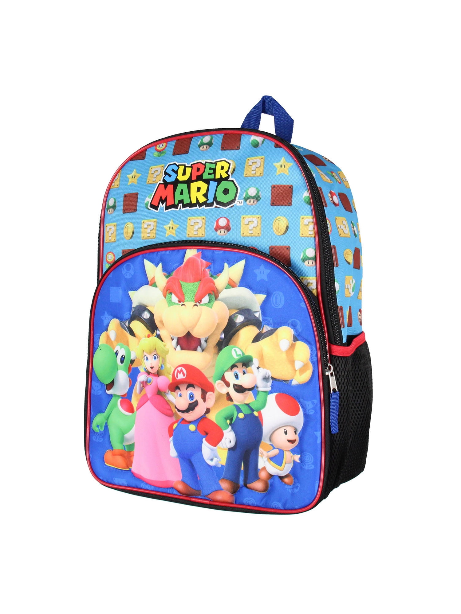 Super Mario Backpack Bowser Luigi Princess Peach Yoshi 16" Kids Bag School Travel Backpack With Quilted Front Design