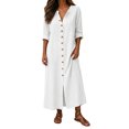 thumbnail image 2 of qafoshin Fall Dresses for Women V Neck Button Down Loose Dress Solid Color Casual Long Dress, 2 of 6