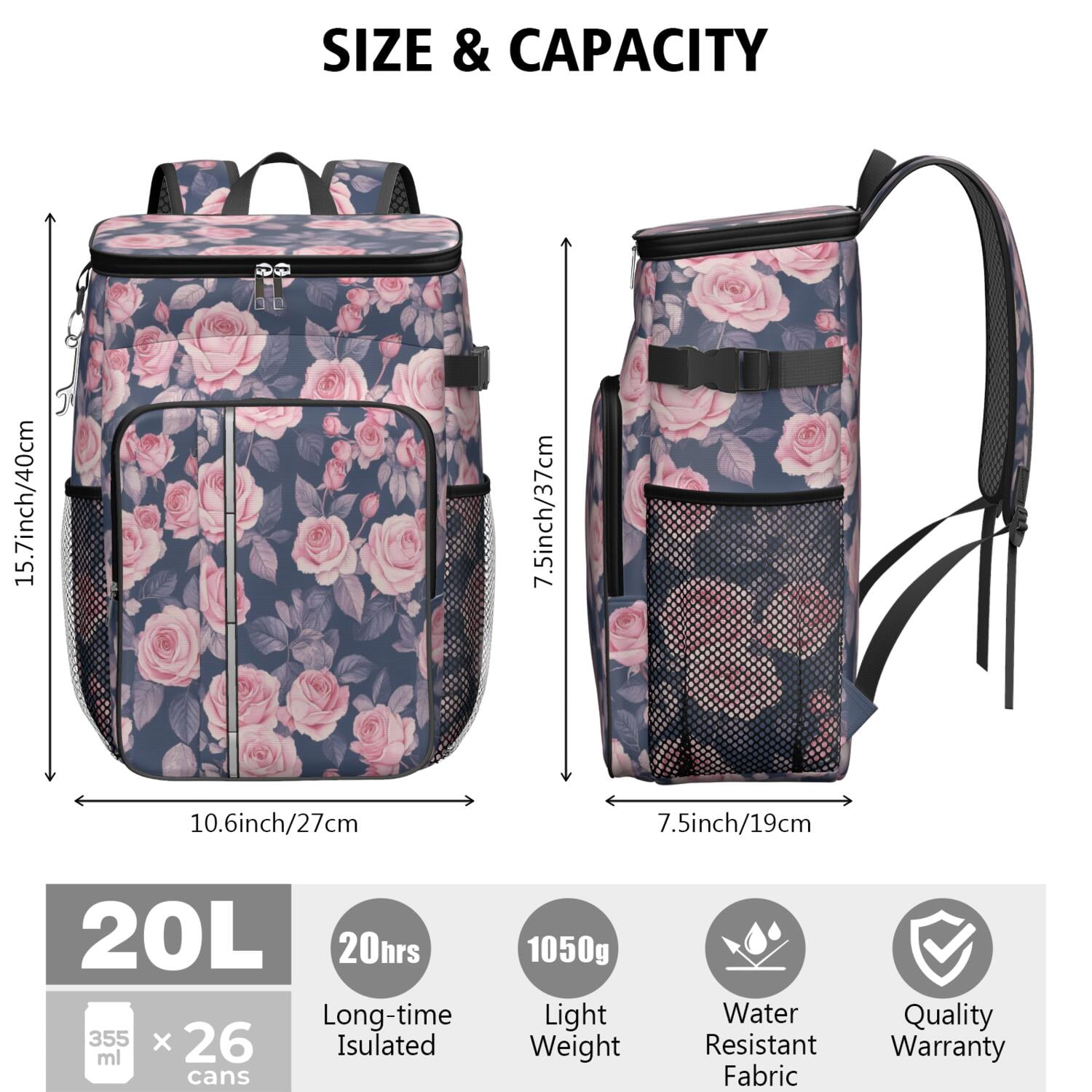 Travel Cooler Bag - Pioneer Flower Camping Beer Cooler Backpack with Bottle Opener- Waterproof Insulated Picnic Backpacks - Cooler Bag for Beach