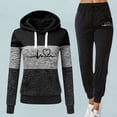 thumbnail image 3 of 2 Pcs/Set Fall Winter Hoodie Pants Set Printed Colorblock Drawstring Patch Pocket Top Drawstring Elastic Waist Ankle-banded Trousers Lady Tracksuit Sport Outfit, 3 of 7