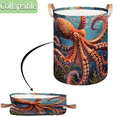 thumbnail image 3 of Qzaxky Ocean Octopus Laundry Basket Organizer Foldable Tall Large Laundry Basket Collapsible Folding Laundry Basket Dirty Clothes Fabric, 3 of 7