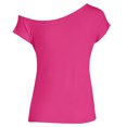 thumbnail image 4 of T Shirts For Women Loose Fit Casual Off Shoulder Solid Color Irregular Short Sleeve Womens Tops Hot Pink XXL, 4 of 7