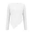 thumbnail image 3 of lulshou Shirts for Women Off-Shoulder Slim Fit T-Shirt Long Sleeve Slant Neck Asymmetric Hem Pullover for Daily Wear, Dates, White, XL, 3 of 7