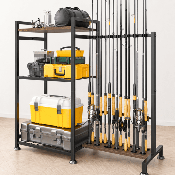Fishing Rod Rack Black-14 Rods 14 Rods Vertical Storage Display