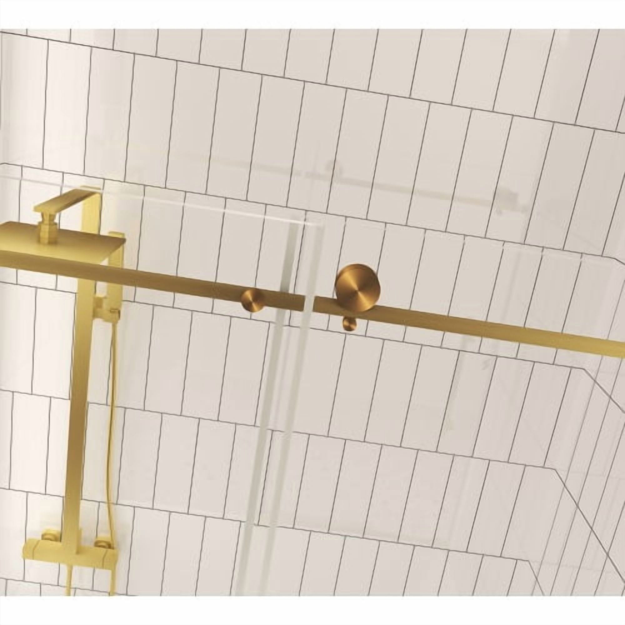 Leumius Frameless Sliding Shower Door,56-60"W x 60" H,1/4" Clear Tempered Glass,Stainless Steel Handle,Brushed Gold