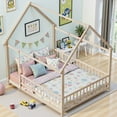 thumbnail image 6 of Queen Size Montessori Floor Bed Frame with Slats and Fence, Wooden House Bed for Boys Girls Bedroom, Natural, 6 of 7