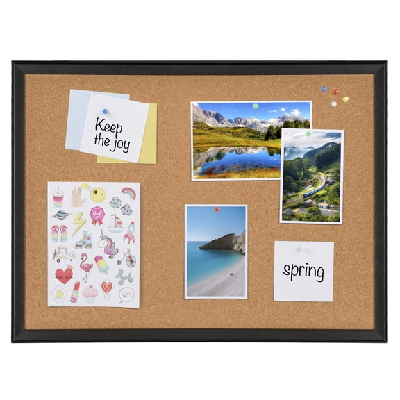 INNOVART Cork Bulletin Board 48" X 36" with 40 Push Pins, Corkboard with Black Wood Frame, Cork Notice Board for Home, Office, School