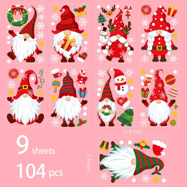 Christmas Window Clings, 112 PCS/10 Sheets Reusable Christmas Window  Stickers, Various Styles Gnome Christmas Decorations, Christmas Window  Decals