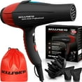 thumbnail image 1 of Secador de pelo profesional BELLFORNO iónico, 2200 W, motor CA potente, cerámica de turmalina, silencioso con difusor y 2 boquillas concentradoras, negro y rojo, 1 of 5