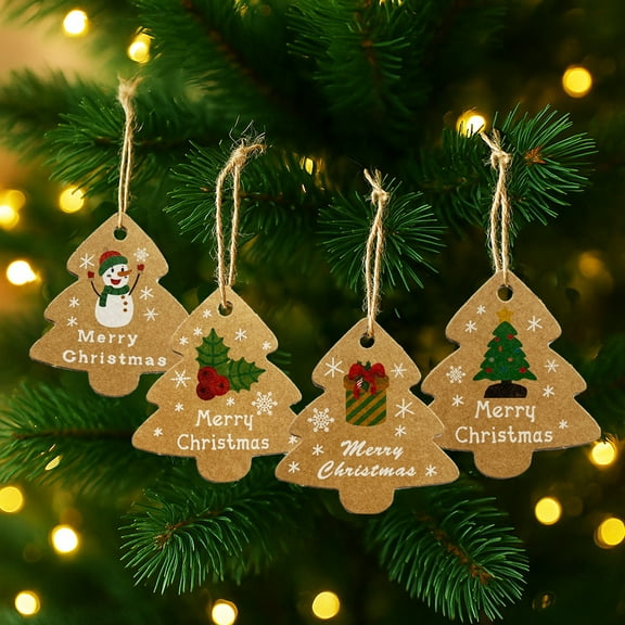 96 Pcs Kraft Christmas Gift Tags with String, Rustic Brown Paper Holiday Labels with 12 Assorted Designs (Santa, Snowman, Reindeer) & 65ft Jute Twine for DIY Wrapping & Ornaments