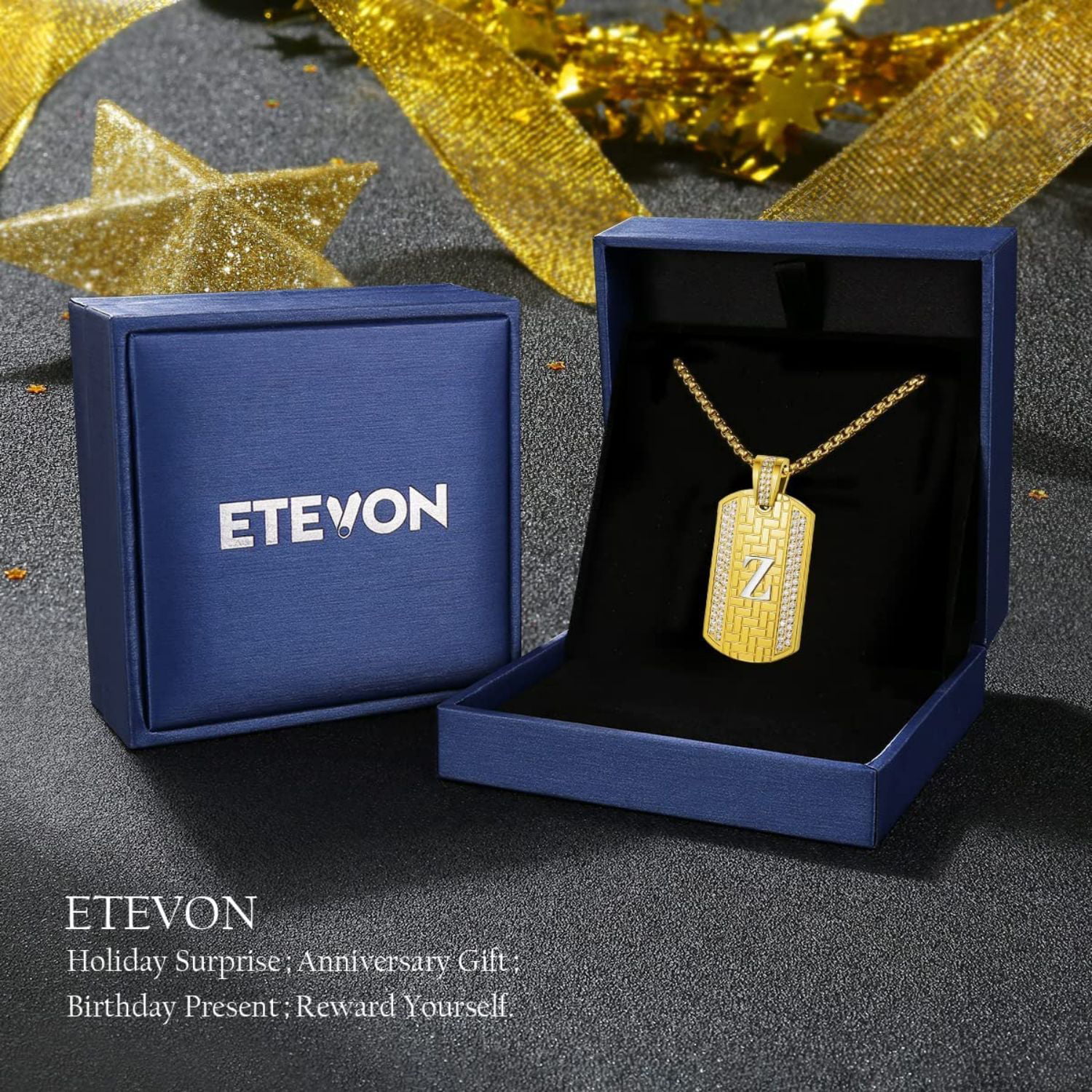Gold Stainless Steel Letter Pendant Necklaces Hip Hop Diamond Square Chain Jewelry Gifts for Men Women Boys Christmas Birthday Gifts for Husband Boyfriend Son ETEVON 18K Gold Plated Initial Necklace 