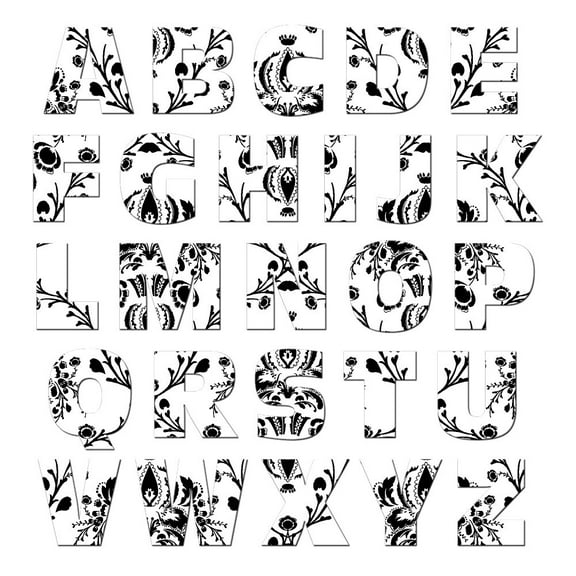 Alphabet Letters Uppercase Floral Damask Black White MAG-NEATO'S(TM) Refrigerator Magnet Set