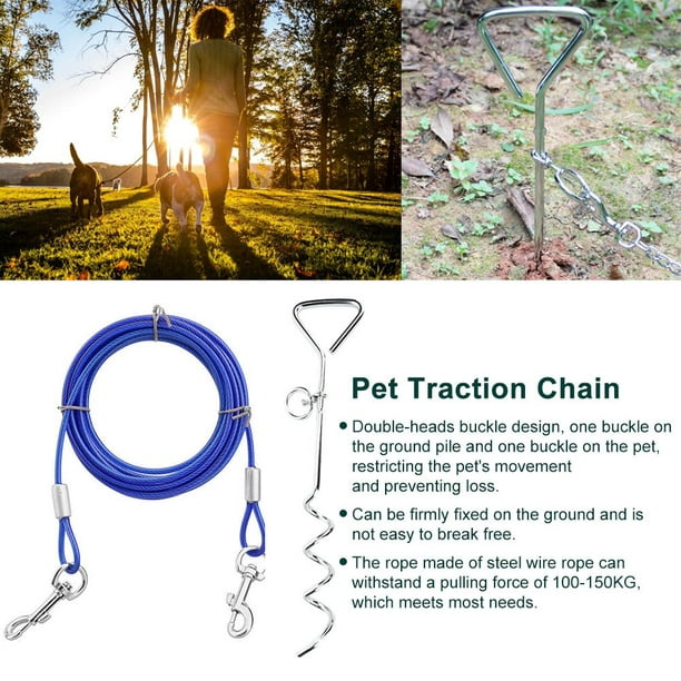 Herwey Outdoor Pet Dog Spiral Ground Stake Pile Double Hook Steel Wire  Traction Chain