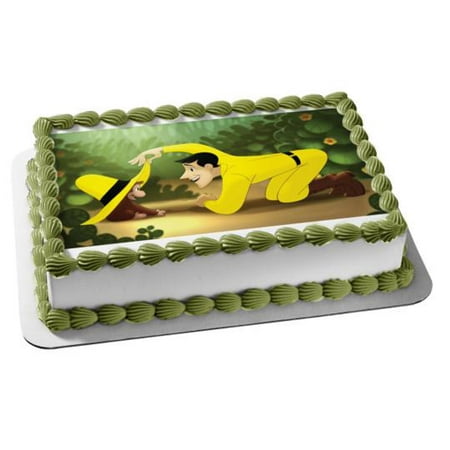 Curious George And The Man In The Yellow Hat Edible Cake Topper Image