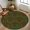 thumbnail image 2 of Round Rugs 6Ft, Vintage Red Roses Round Area Rug Washable Indoor Throw Carpet, Green Abstract Art Floral Ethnic Soft Non Slip Circle Rug for Office Cabinet Home Decor Aesthetic, 2 of 8